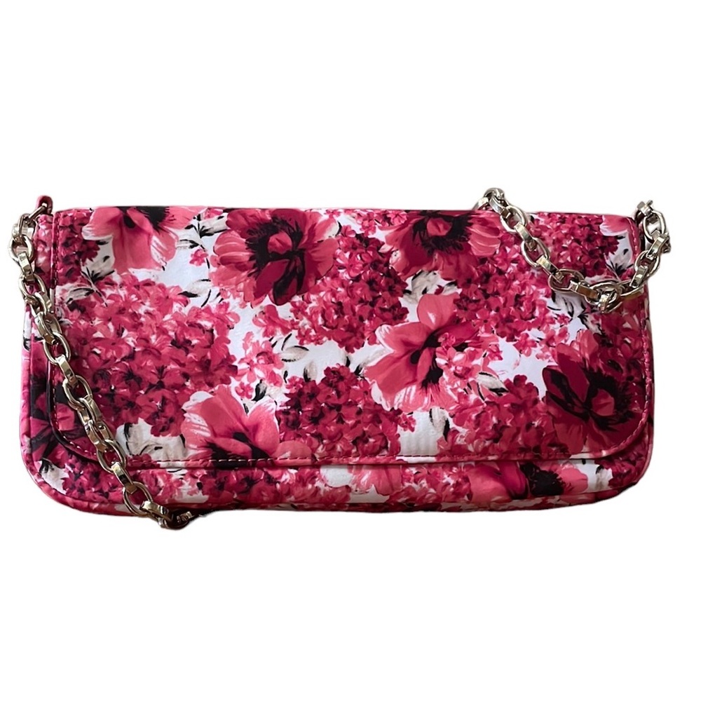 White House Black Market - Pink Floral Handbag Silver Chain Strap